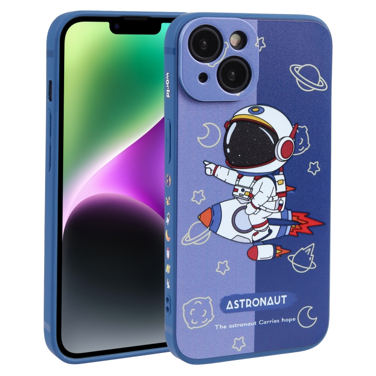 

For iPhone 14 Color Contrast Astronaut Pattern TPU Phone Case(Blue)