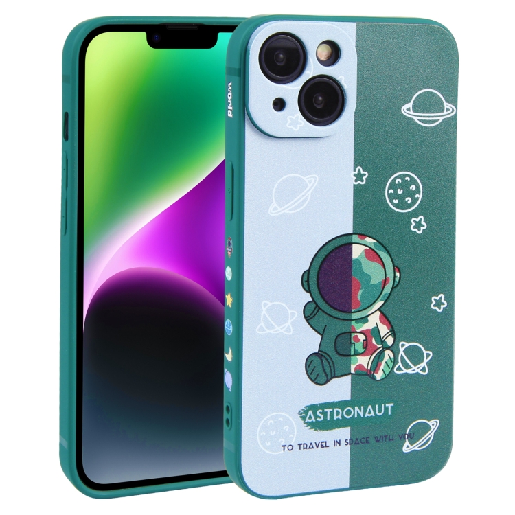 

For iPhone 14 Color Contrast Astronaut Pattern TPU Phone Case(Green)