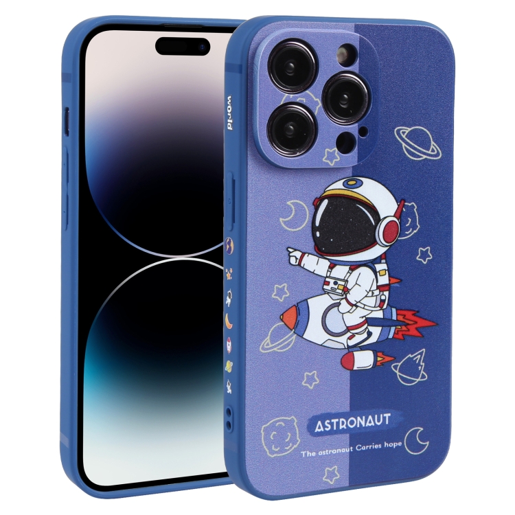 

For iPhone 14 Pro Max Color Contrast Astronaut Pattern TPU Phone Case(Blue)