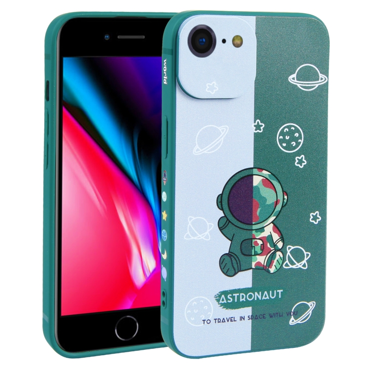 

For iPhone SE 2022 / SE 2020 / 8 / 7 Color Contrast Astronaut Pattern TPU Phone Case(Green)