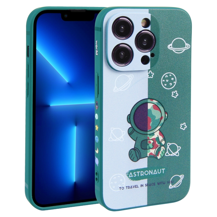

For iPhone 13 Pro Color Contrast Astronaut Pattern TPU Phone Case(Green)