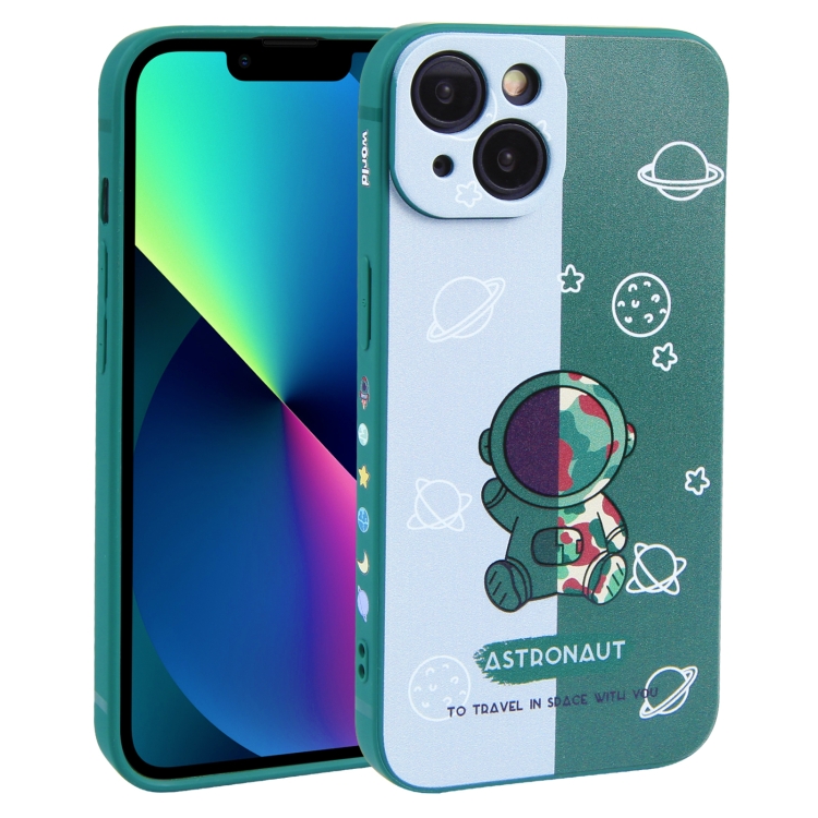 

For iPhone 13 mini Color Contrast Astronaut Pattern TPU Phone Case(Green)