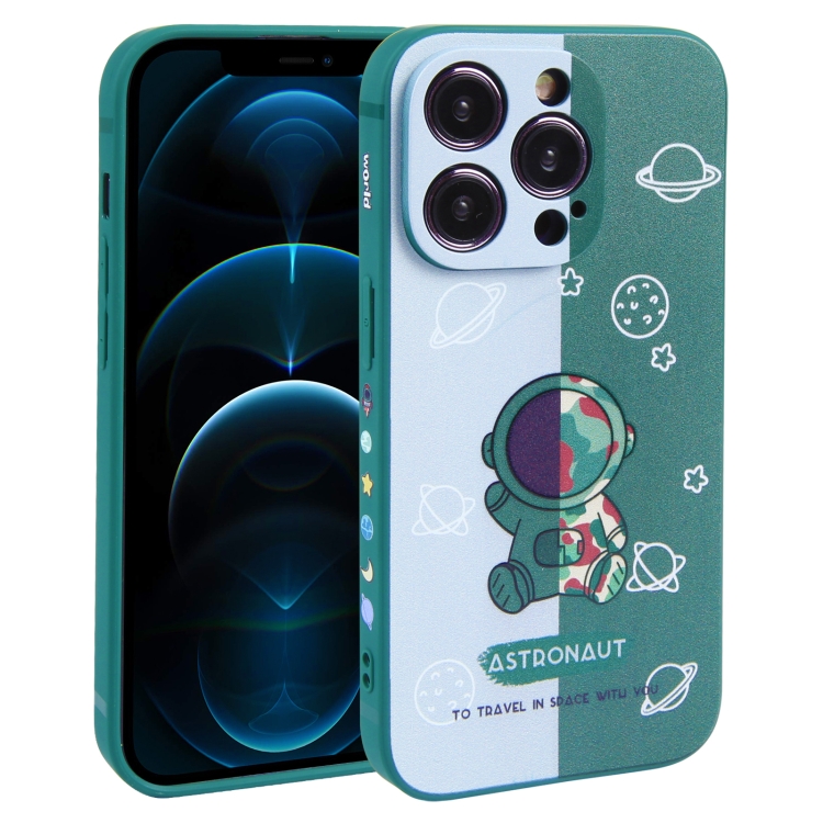 

For iPhone 12 Pro Max Color Contrast Astronaut Pattern TPU Phone Case(Green)