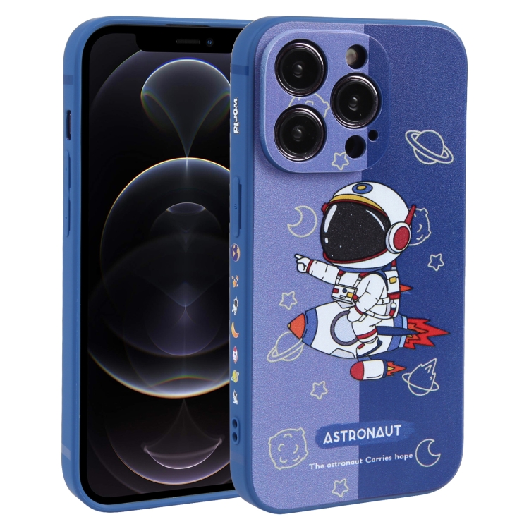 

For iPhone 12 Pro Color Contrast Astronaut Pattern TPU Phone Case(Blue)