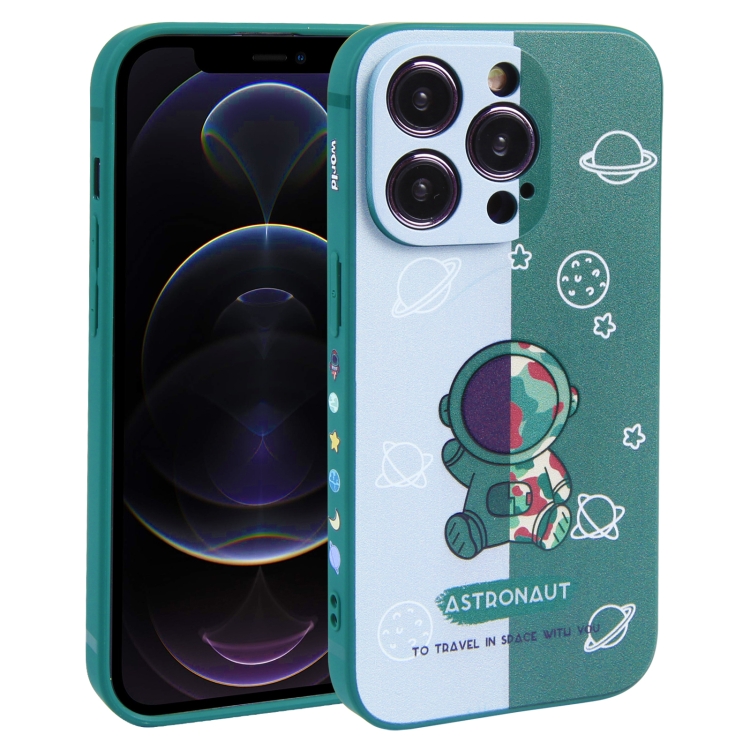 

For iPhone 12 Pro Color Contrast Astronaut Pattern TPU Phone Case(Green)