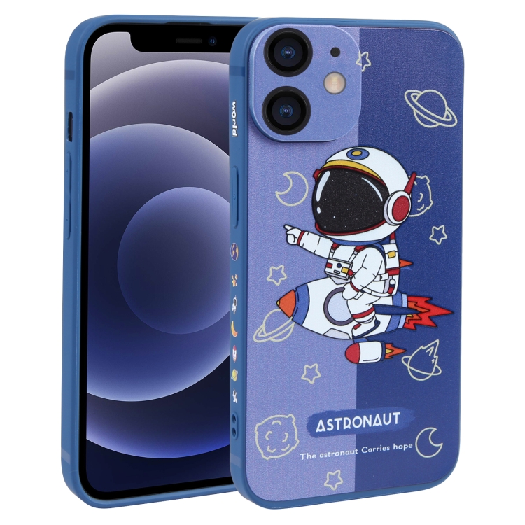 

For iPhone 12 mini Color Contrast Astronaut Pattern TPU Phone Case(Blue)