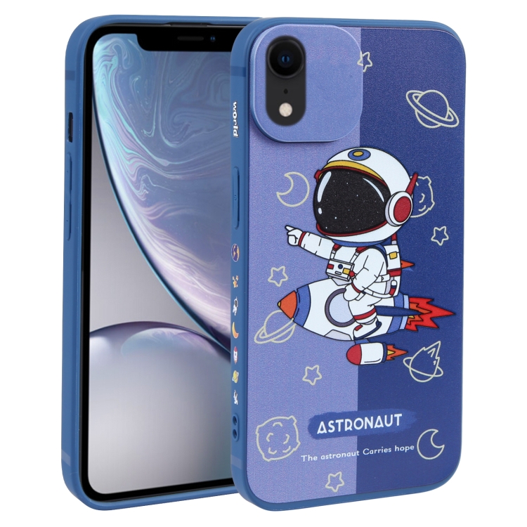 

For iPhone XR Color Contrast Astronaut Pattern TPU Phone Case(Blue)