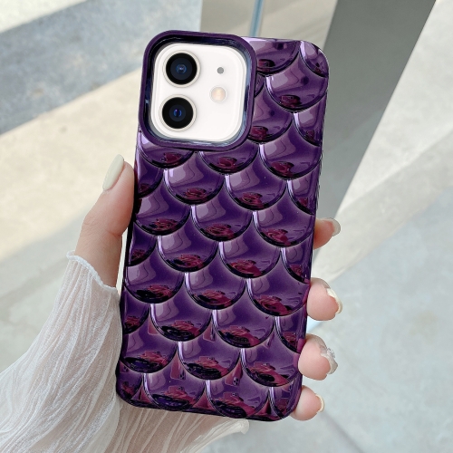 hexagonal wet film combs with scale stainless steel thickness gauge comb dropship For iPhone 12 3D Scale Style TPU Phone Case(Deep Purple)