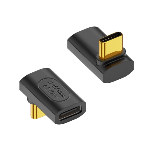 USB-C Buchse auf USB-C Stecker mittig abgewinkelter Adapter - 240W, 40 Gbps  - Schwarz - German