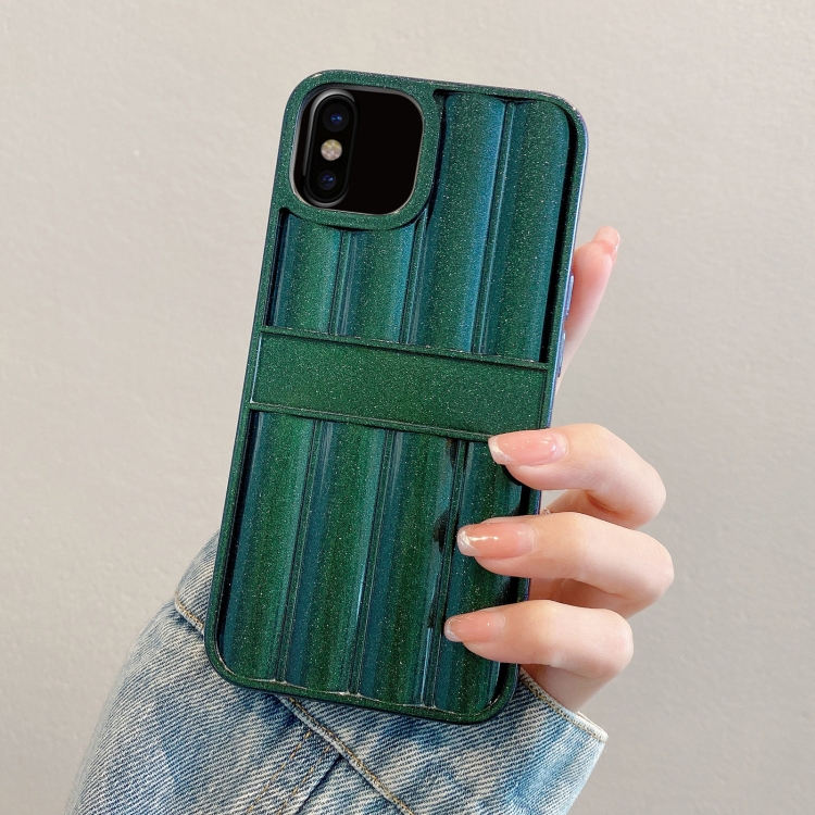 

For iPhone X / XS Glitter Powder Door Frame TPU Phone Case(Green)