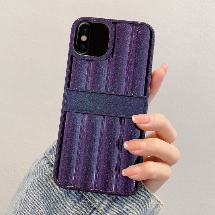 

For iPhone X / XS Glitter Powder Door Frame TPU Phone Case(Deep Purple)