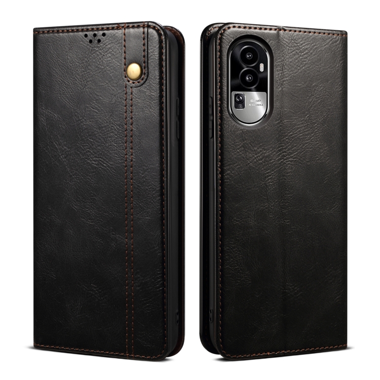 

For OPPO Reno10 Pro Oil Wax Crazy Horse Texture Leather Phone Case(Black)