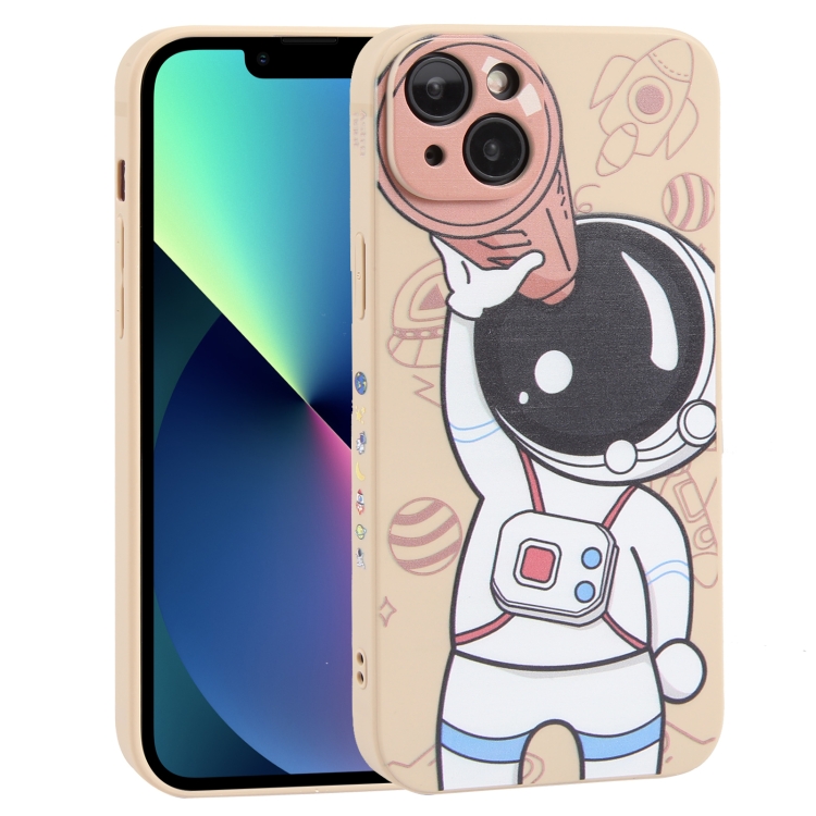 

For iPhone 13 mini Spaceman Binoculars Phone Case(Beige and Pink)
