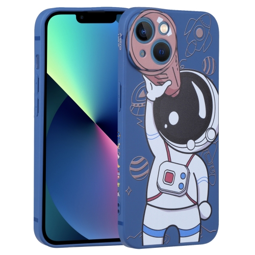 

For iPhone 13 mini Spaceman Binoculars Phone Case(Blue and Brown)