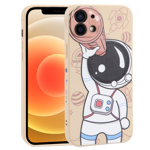 

For iPhone 12 Spaceman Binoculars Phone Case(Beige and Pink)