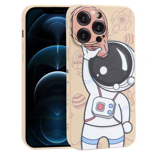 

For iPhone 12 Pro Max Spaceman Binoculars Phone Case(Beige and Pink)