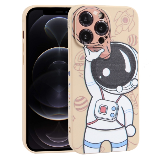 

For iPhone 12 Pro Spaceman Binoculars Phone Case(Beige and Pink)