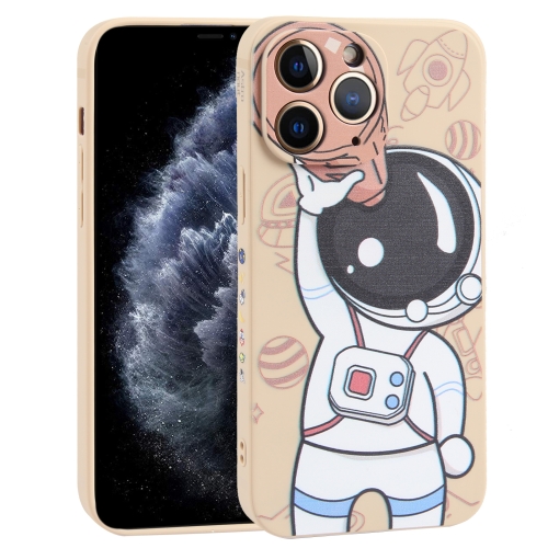 

For iPhone 11 Pro Max Spaceman Binoculars Phone Case(Beige and Pink)