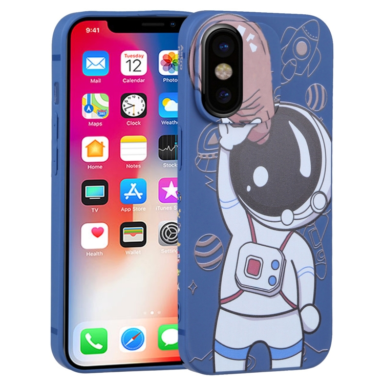 

For iPhone XS / X Spaceman Binoculars Phone Case(Blue and Brown)