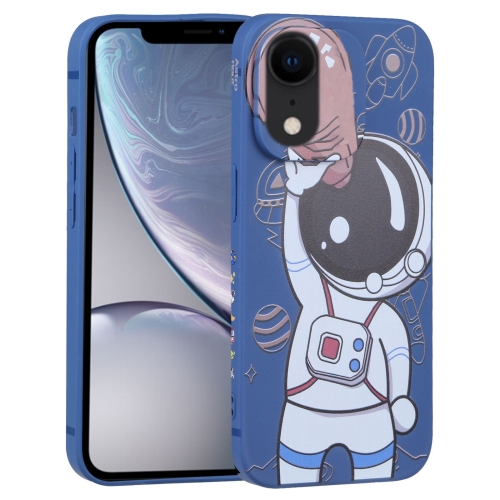 

For iPhone XR Spaceman Binoculars Phone Case(Blue and Brown)