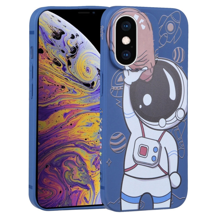 

For iPhone XS Max Spaceman Binoculars Phone Case(Blue and Brown)