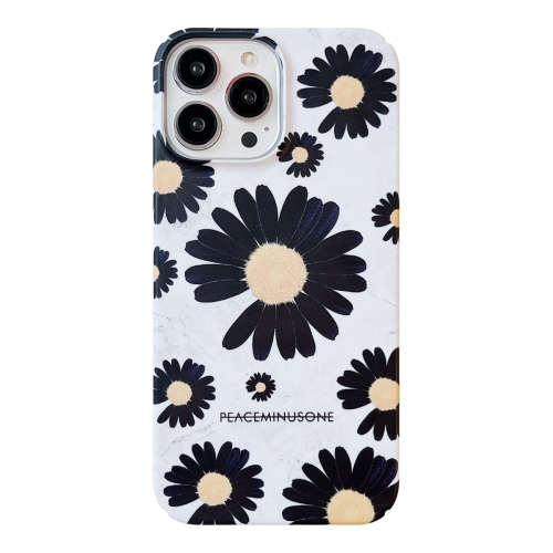 

For iPhone 14 Pro Max Frosted Daisy Film Phone Case(Black Flower)