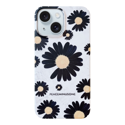 

For iPhone 15 Plus Frosted Daisy Film Phone Case(Black Flower)