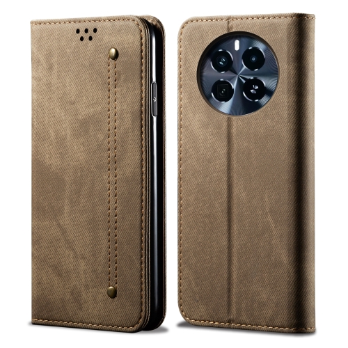 

For Realme GT5 Pro Denim Texture Flip Leather Phone Case(Khaki)