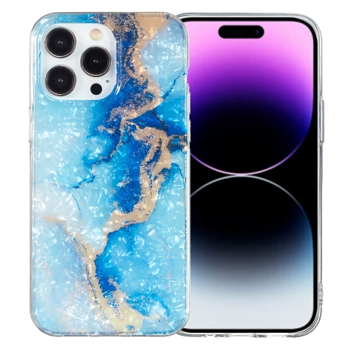 

For iPhone 14 Pro Max IMD Shell Pattern TPU Phone Case(Blue Gold Marble)