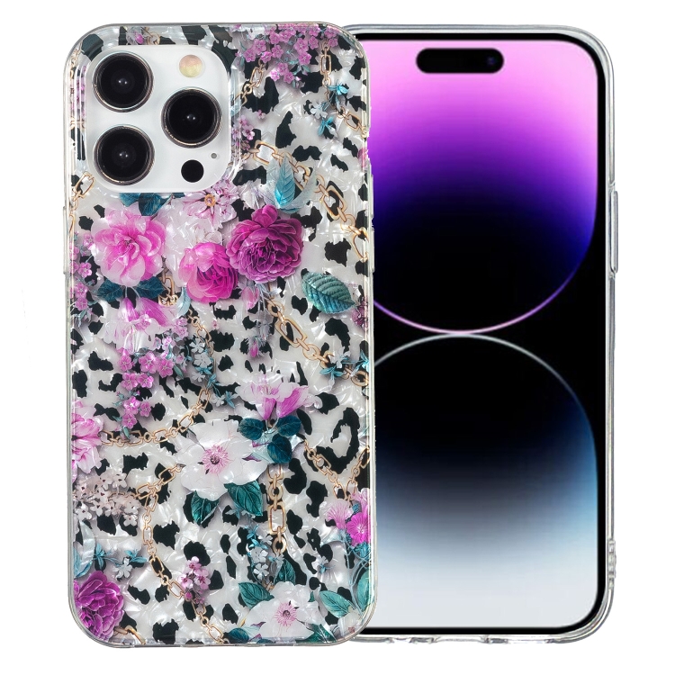 

For iPhone 14 Pro Max IMD Shell Pattern TPU Phone Case(Leopard Flower)