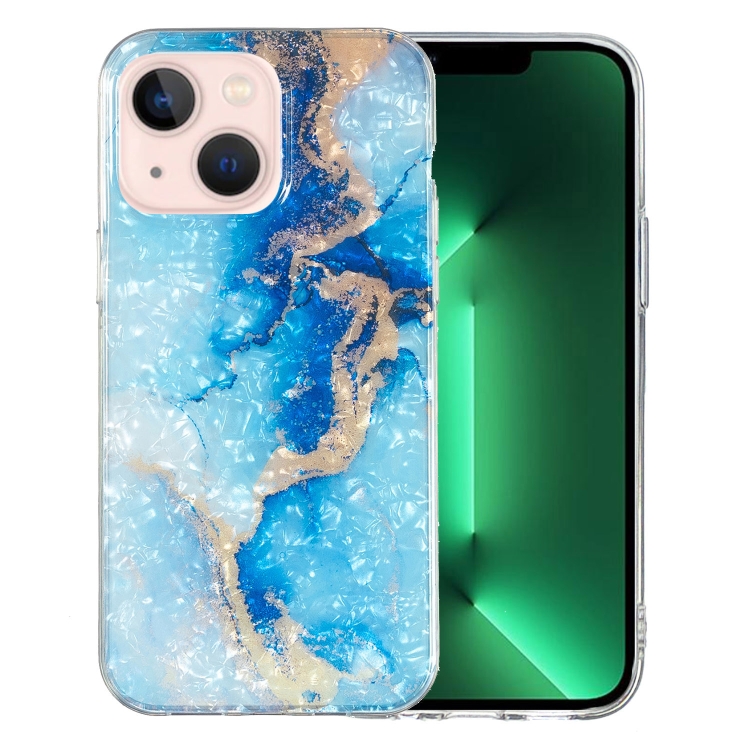 

For iPhone 14 IMD Shell Pattern TPU Phone Case(Blue Gold Marble)