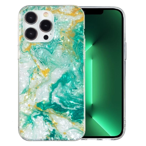 

For iPhone 13 Pro Max IMD Shell Pattern TPU Phone Case(Green Marble)