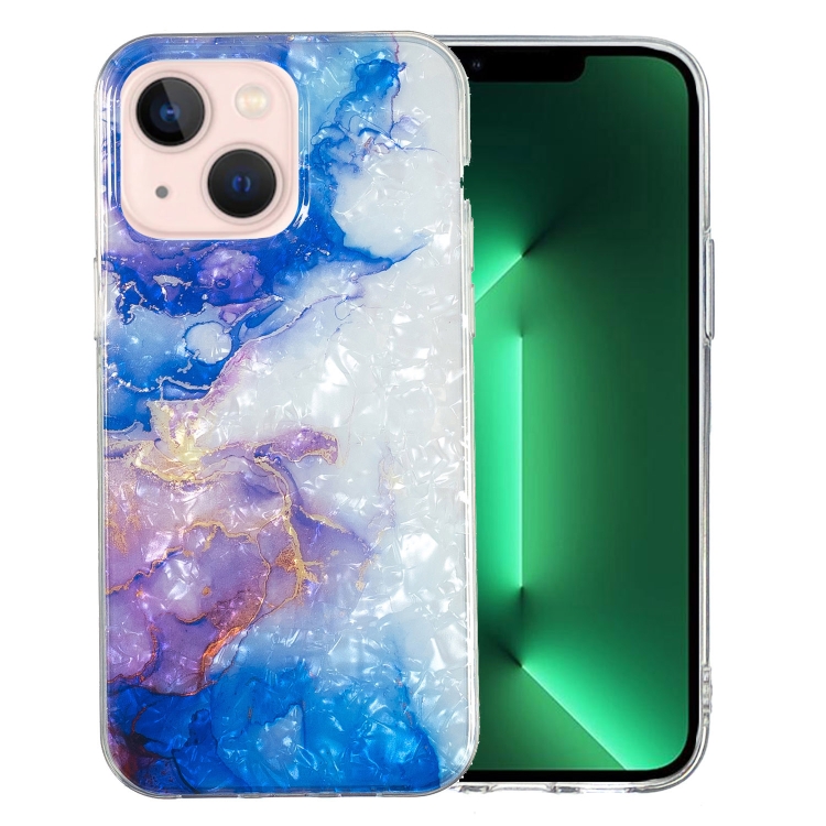 

For iPhone 13 mini IMD Shell Pattern TPU Phone Case(Sky Blue Purple Marble)