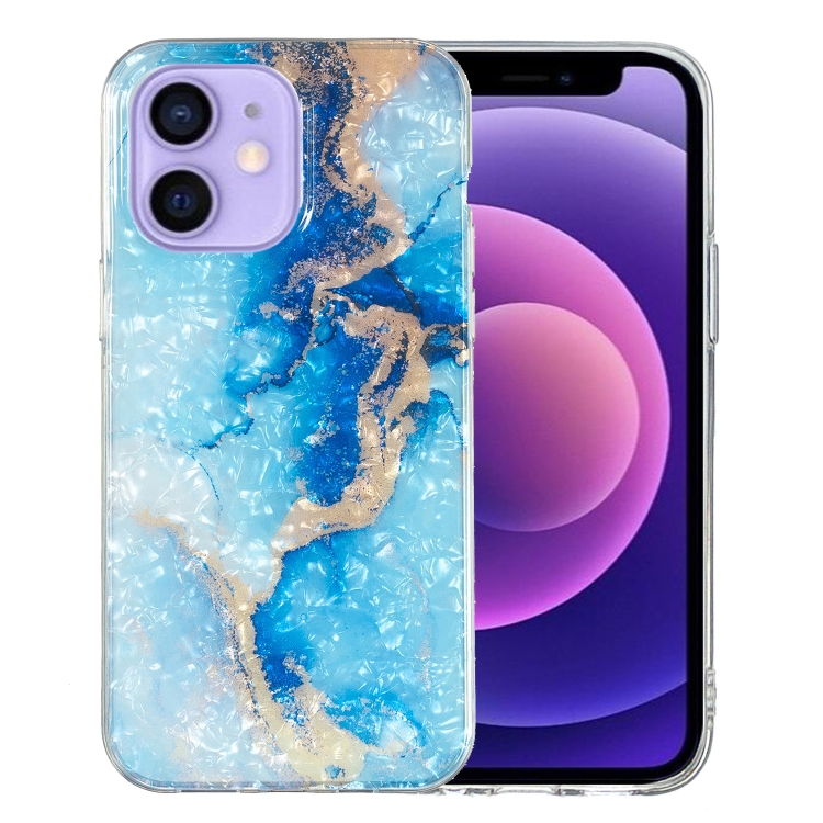 

For iPhone 12 mini IMD Shell Pattern TPU Phone Case(Blue Gold Marble)