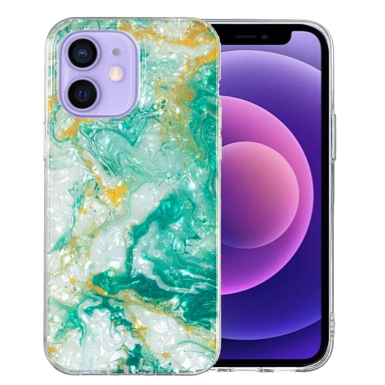 

For iPhone 12 mini IMD Shell Pattern TPU Phone Case(Green Marble)
