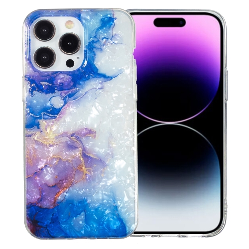 

For iPhone 15 Pro Max IMD Shell Pattern TPU Phone Case(Sky Blue Purple Marble)