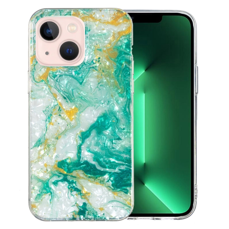 

For iPhone 15 Plus IMD Shell Pattern TPU Phone Case(Green Marble)