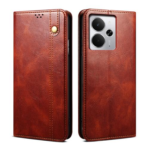 

For Realme 14 5G Global Oil Wax Crazy Horse Texture Leather Phone Case(Brown)