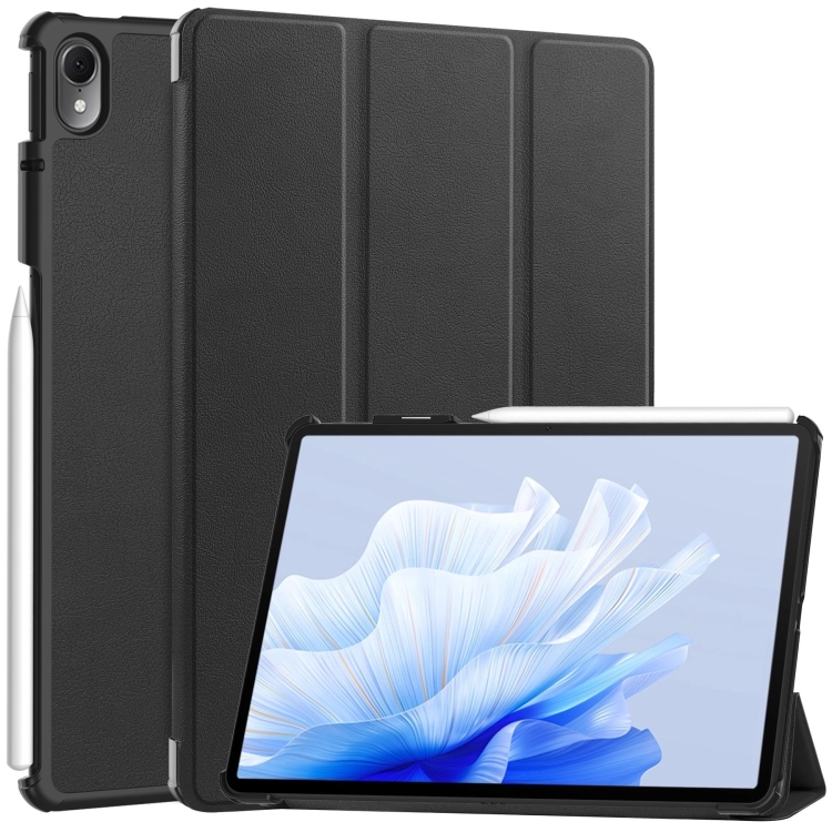 

For Huawei Matepad Air Custer Pure Color 3-Fold Holder Smart Leather Tablet Case(Black)