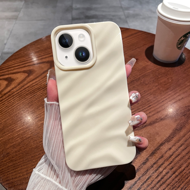 

For iPhone 14 Plus Solid Color Wave Texture TPU Phone Case(Beige)
