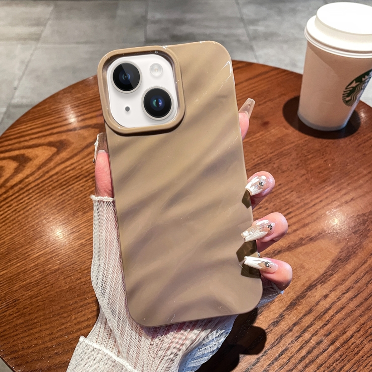 

For iPhone 14 Plus Solid Color Wave Texture TPU Phone Case(Brown)