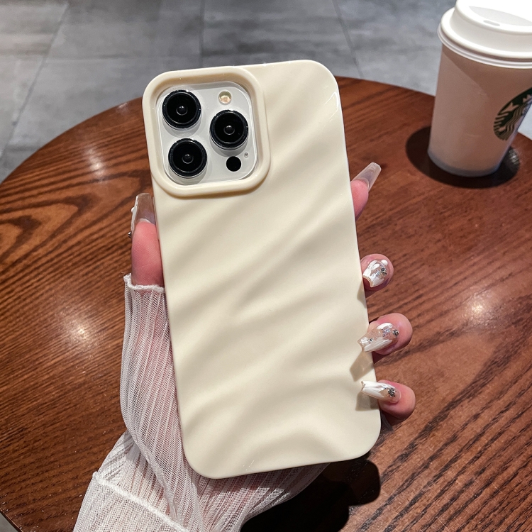 

For iPhone 14 Pro Max Solid Color Wave Texture TPU Phone Case(Beige)