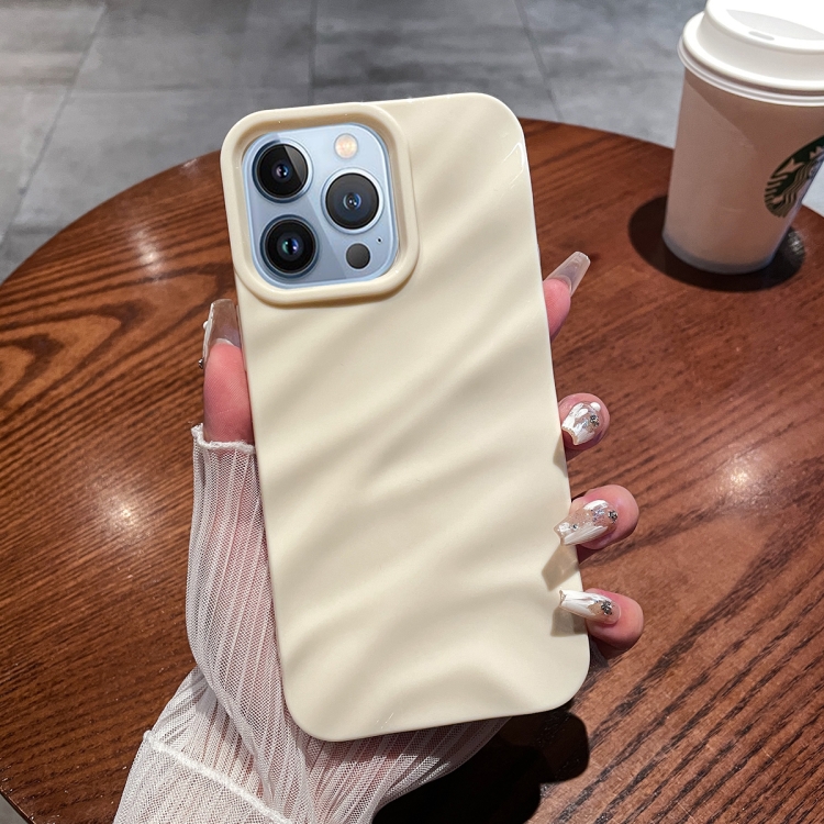 

For iPhone 13 Pro Max Solid Color Wave Texture TPU Phone Case(Beige)