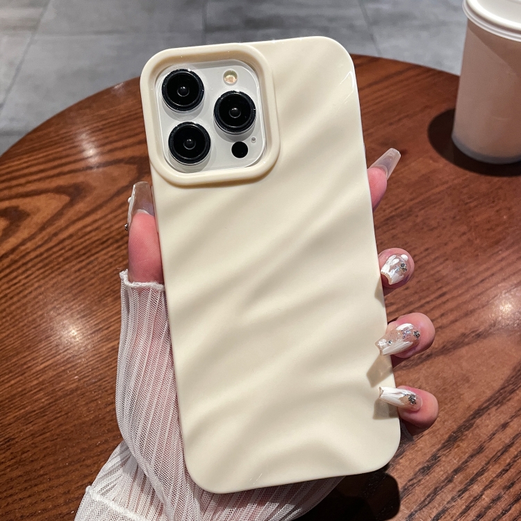 

For iPhone 15 Pro Solid Color Wave Texture TPU Phone Case(Beige)