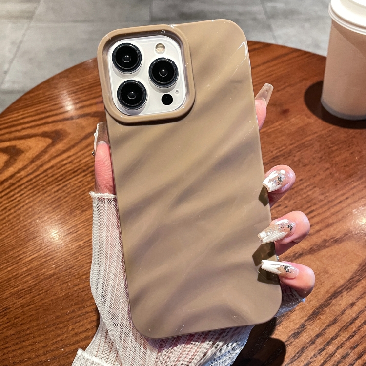 

For iPhone 15 Pro Solid Color Wave Texture TPU Phone Case(Brown)