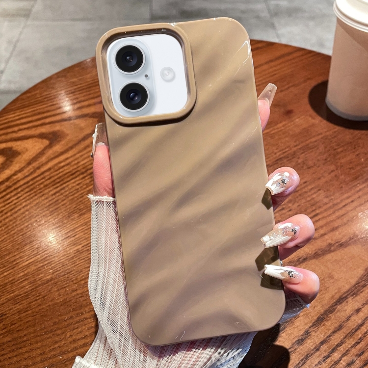 

For iPhone 16 Plus Solid Color Wave Texture TPU Phone Case(Brown)