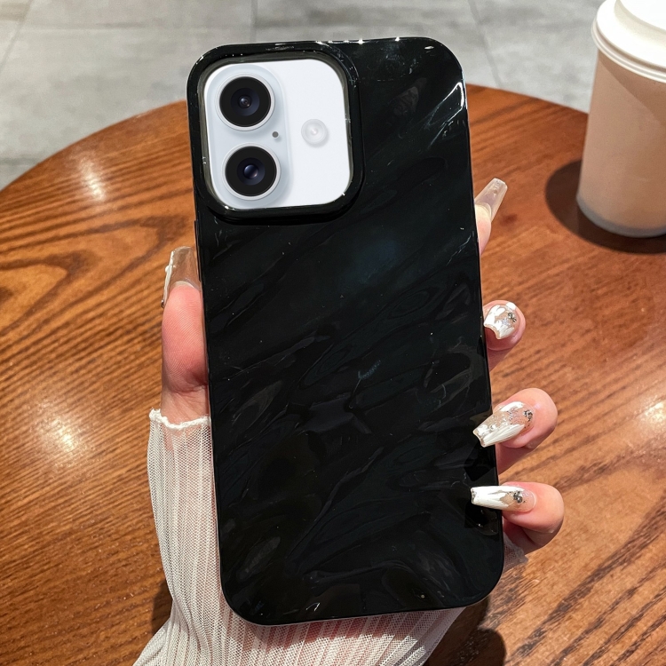 

For iPhone 16 Solid Color Wave Texture TPU Phone Case(Black)