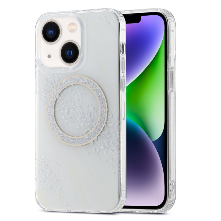 

For iPhone 14 Dual-side IMD Marble Magsafe Phone Case(White)