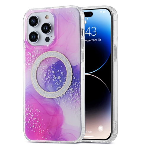 

For iPhone 14 Pro Dual-side IMD Marble Magsafe Phone Case(Smudged Purple)