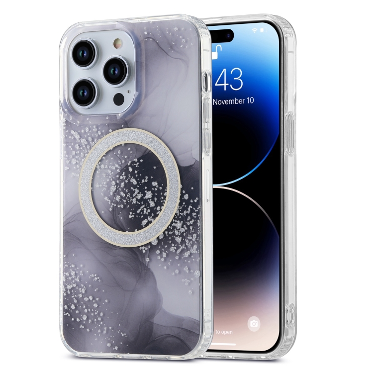 

For iPhone 14 Pro Max Dual-side IMD Marble Magsafe Phone Case(Black)